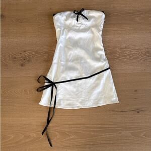 Peppermayo Mini Dress Strapless Satin Thea Size XXS White Black